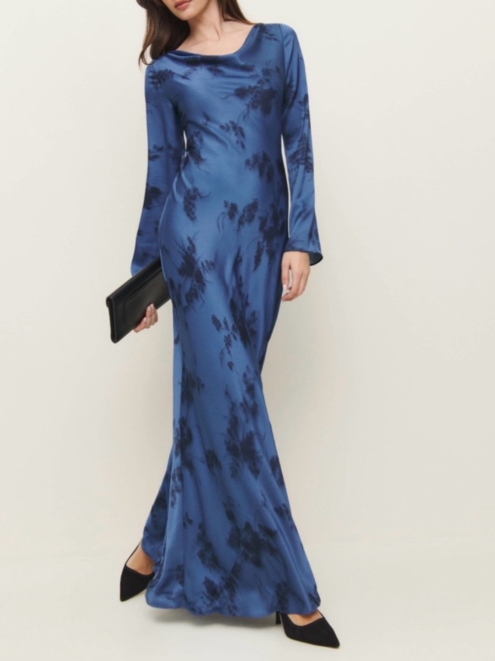 Reformation Ciana satin dress in blue floral size 10